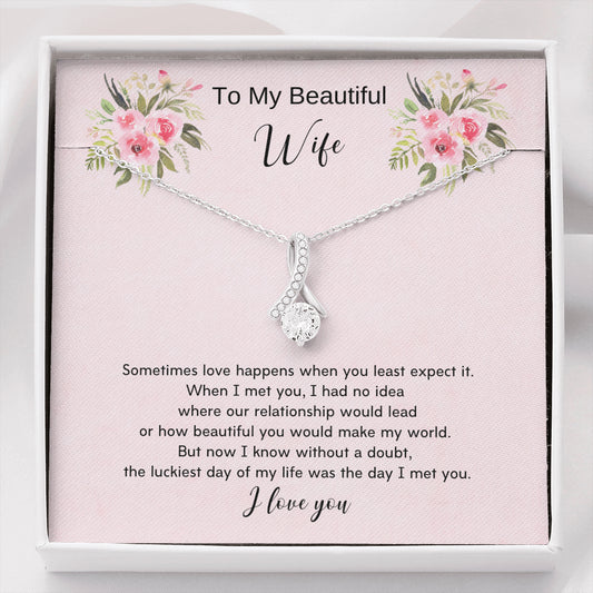To My Beautiful Wife Alluring Beauty Ribbon Necklace