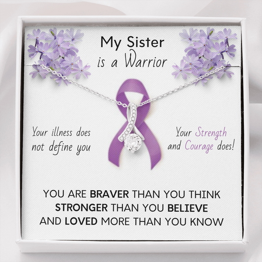 PANCREATIC CANCER Ribbon - My Sister is a Warrior - Pancreatic Cancer Ribbon Necklace Supporting Sister