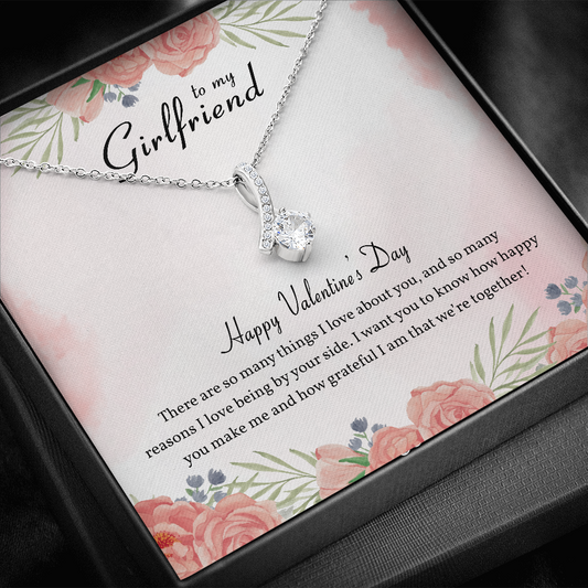 To My Girlfriend Happy Valentine's Day Petite Ribbon Shaped Pendant Necklace