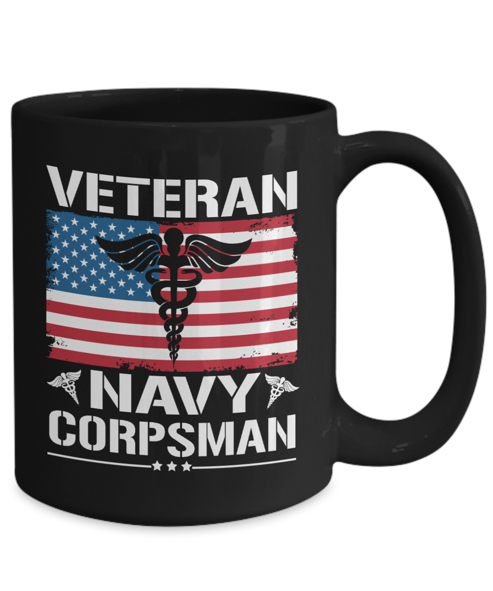 Veteran Navy Corpsman 15oz Black Ceramic Mug