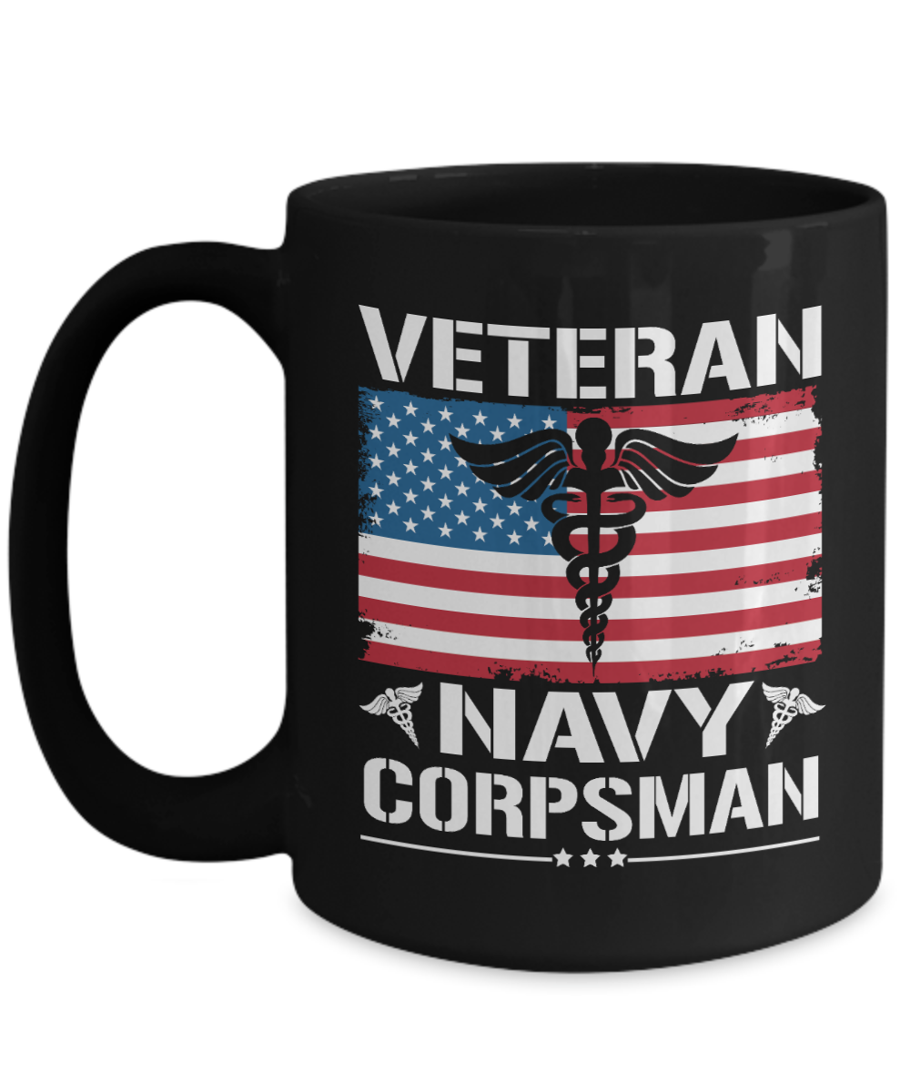 Veteran Navy Corpsman 15oz Black Ceramic Mug