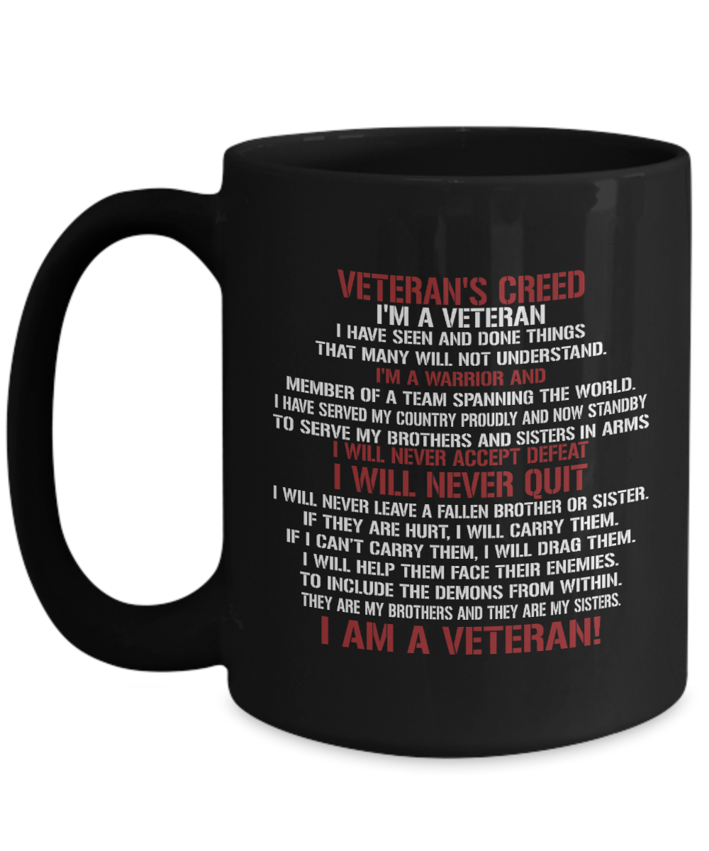 Veteran's Creed 15oz Black Ceramic Mug