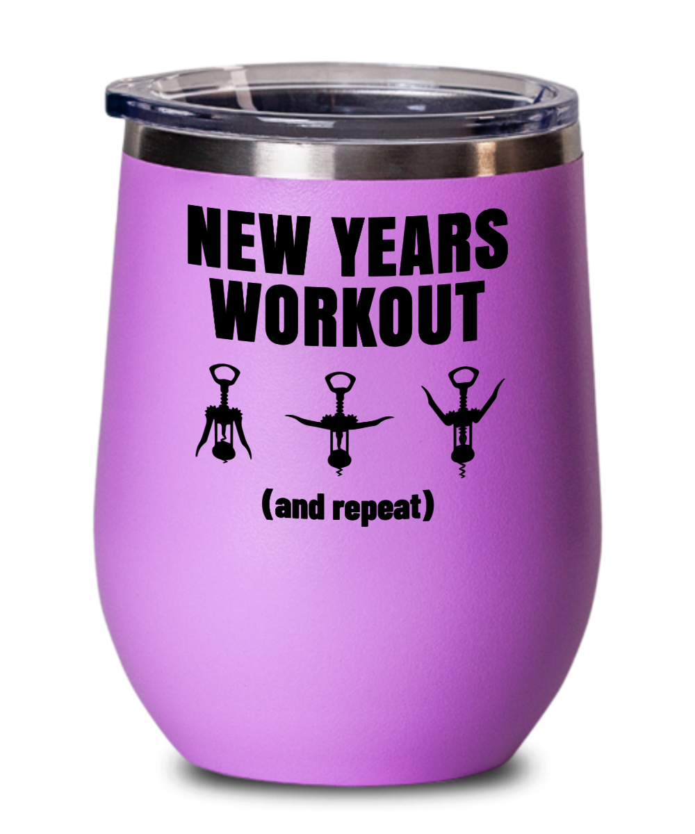 New Years Workout Exercise 12 oz Wine Tumbler With Lid