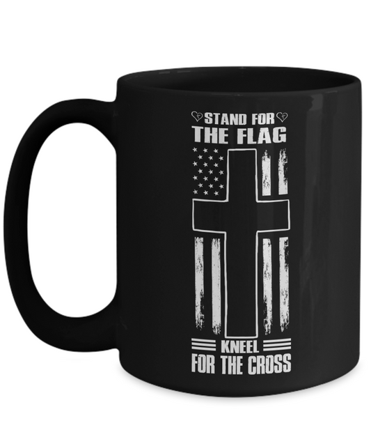 Stand For The Flag Kneel For The Cross 15oz Black Ceramic Mug