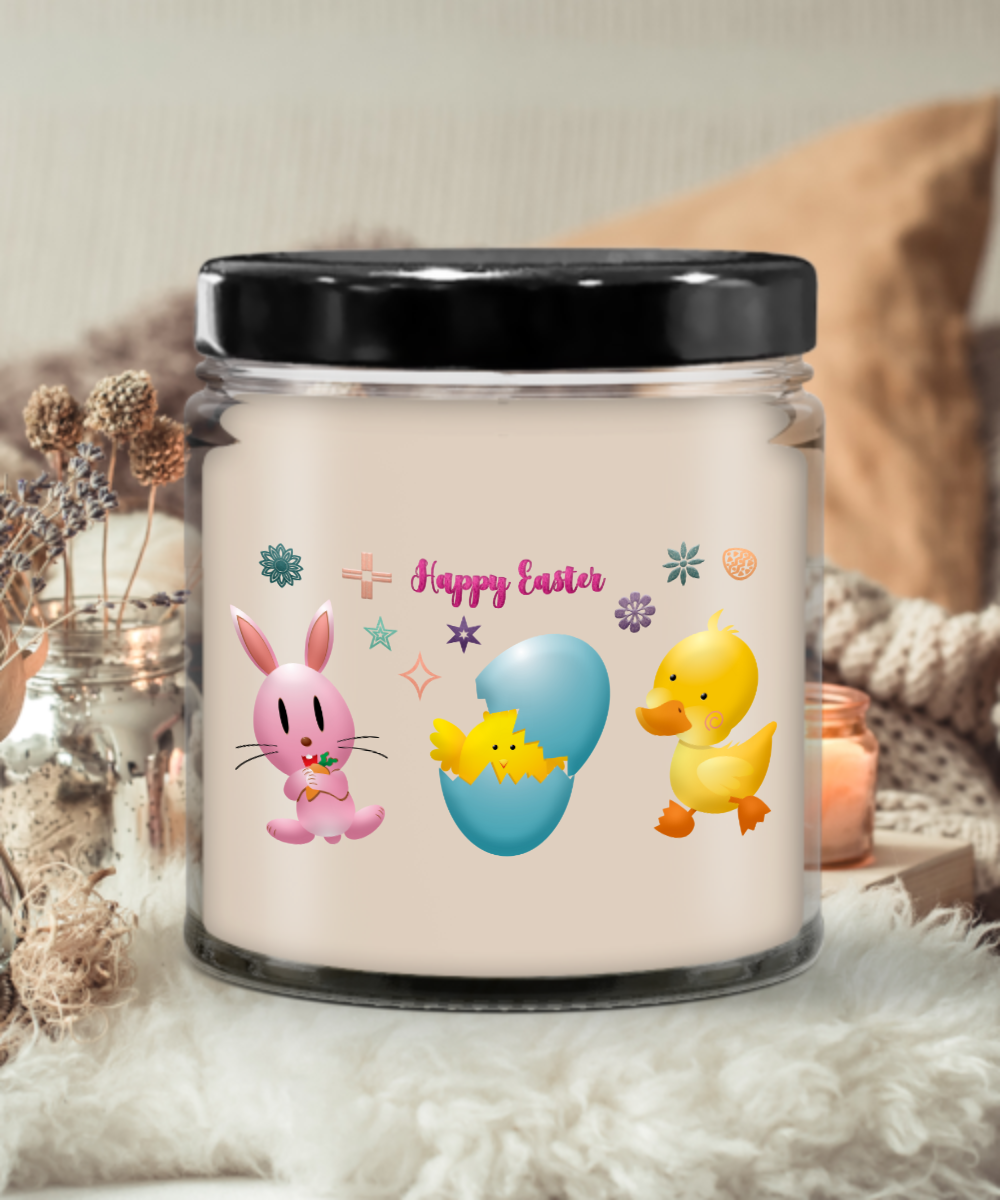 Happy Easter Bunny and Chicks Vanilla Scented Candle in Keepsake Jar with Lid