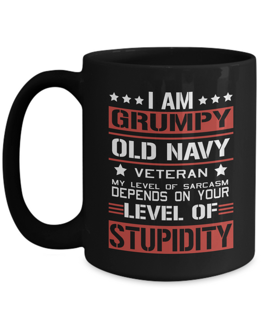 I Am Old Grumpy Navy Veteran 15oz Black Ceramic Mug