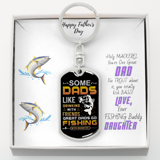 Happy Father's Day Dog Tag From Fishing Buddy Daughter Keychain