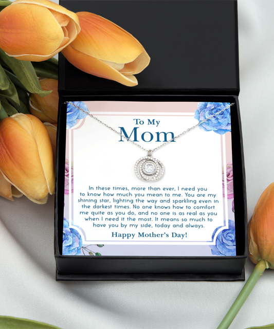 To My Mom Stunning Silver Double Crystal Circle Necklace Gift for Mom