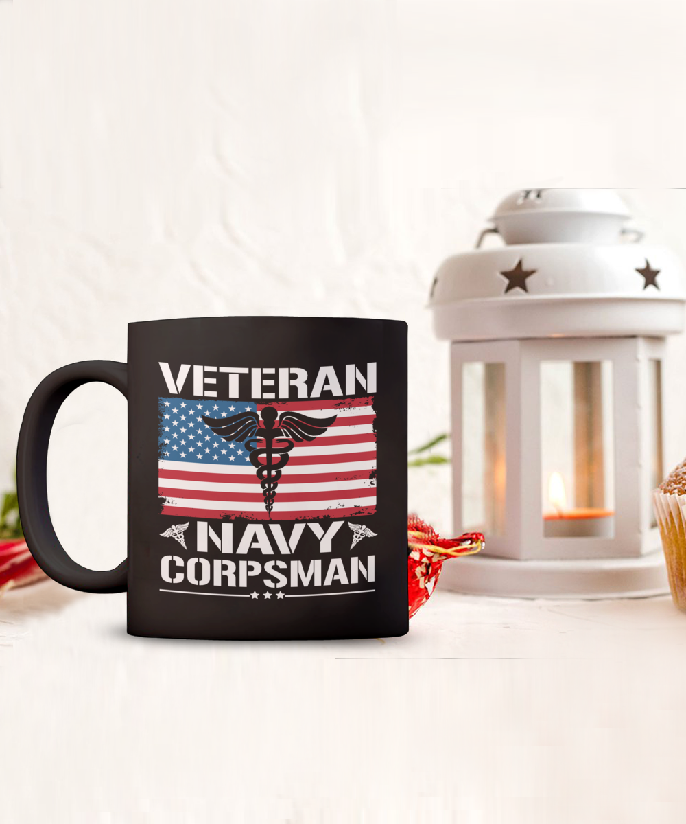 Veteran Navy Corpsman 15oz Black Ceramic Mug