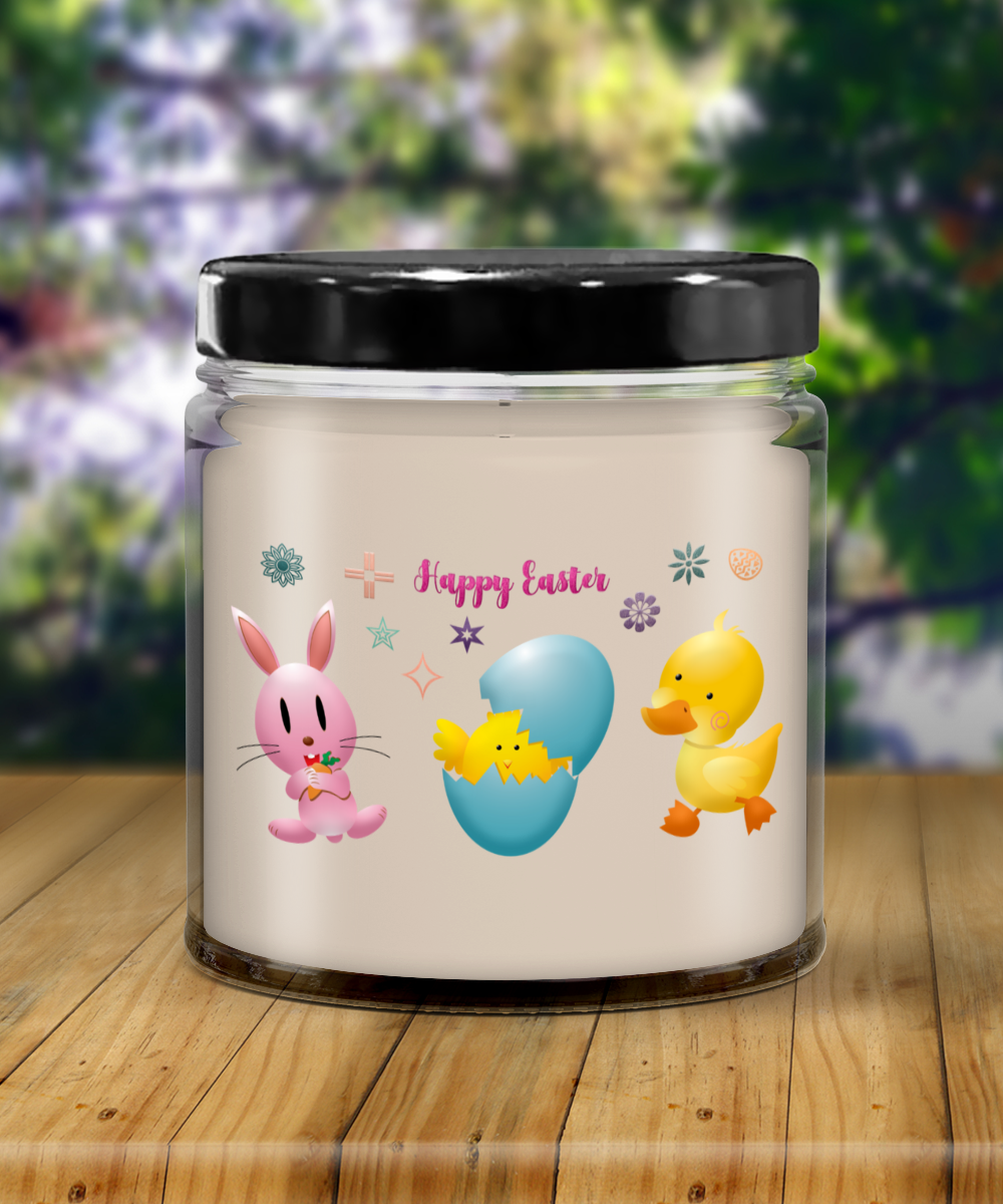 Happy Easter Bunny and Chicks Vanilla Scented Candle in Keepsake Jar with Lid