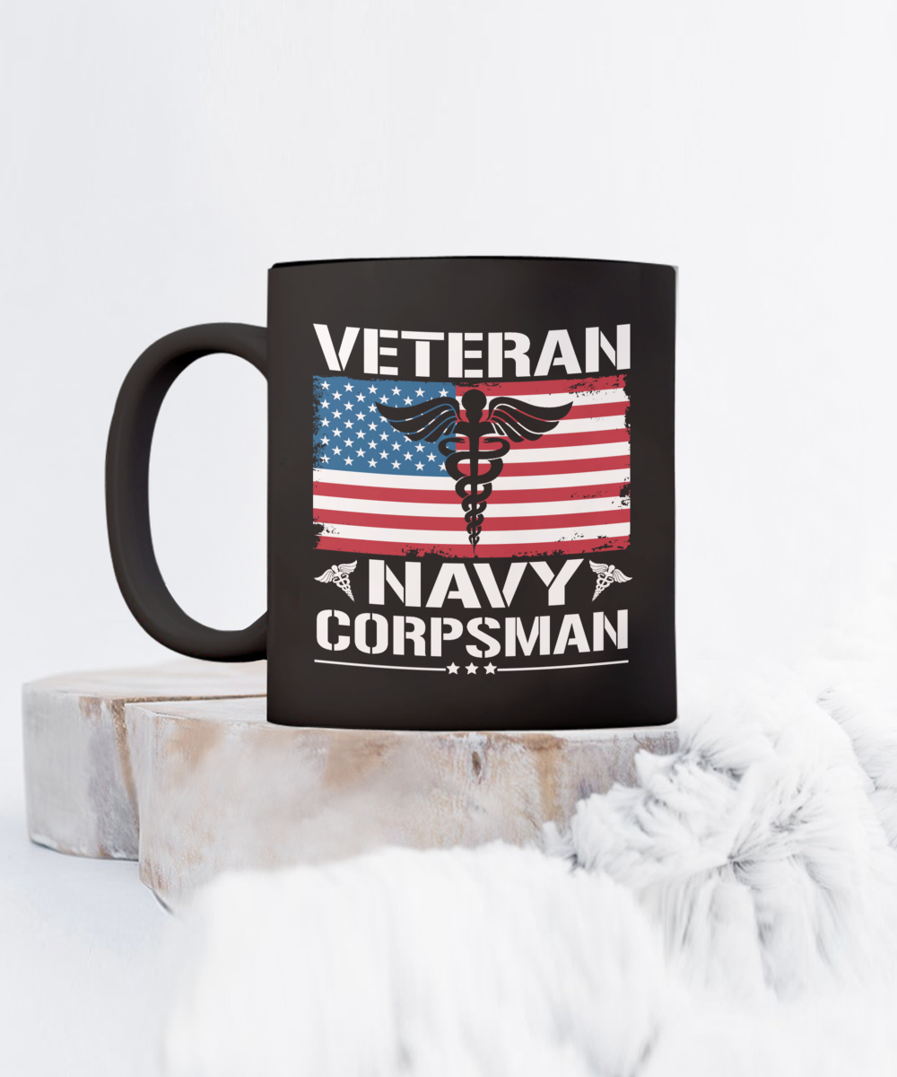 Veteran Navy Corpsman 15oz Black Ceramic Mug