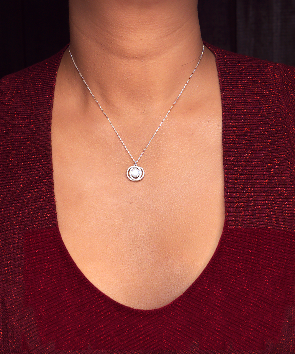 To My Mom Stunning Silver Double Crystal Circle Necklace Gift for Mom