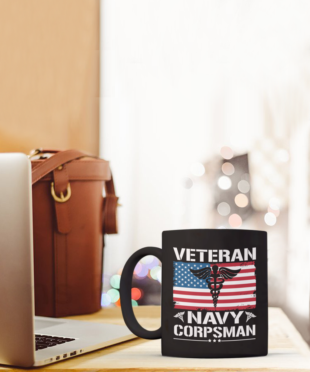 Veteran Navy Corpsman 15oz Black Ceramic Mug