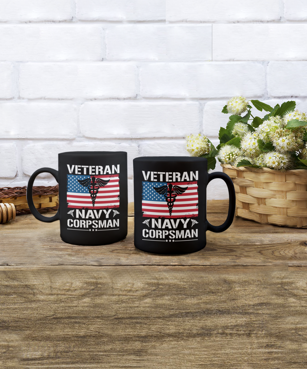 Veteran Navy Corpsman 15oz Black Ceramic Mug