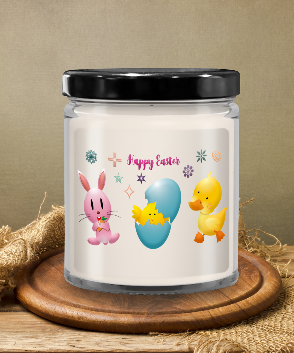 Happy Easter Bunny and Chicks Vanilla Scented Candle in Keepsake Jar with Lid